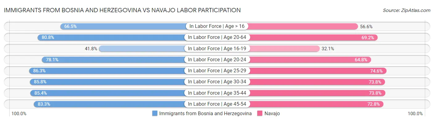 Immigrants from Bosnia and Herzegovina vs Navajo Labor Participation