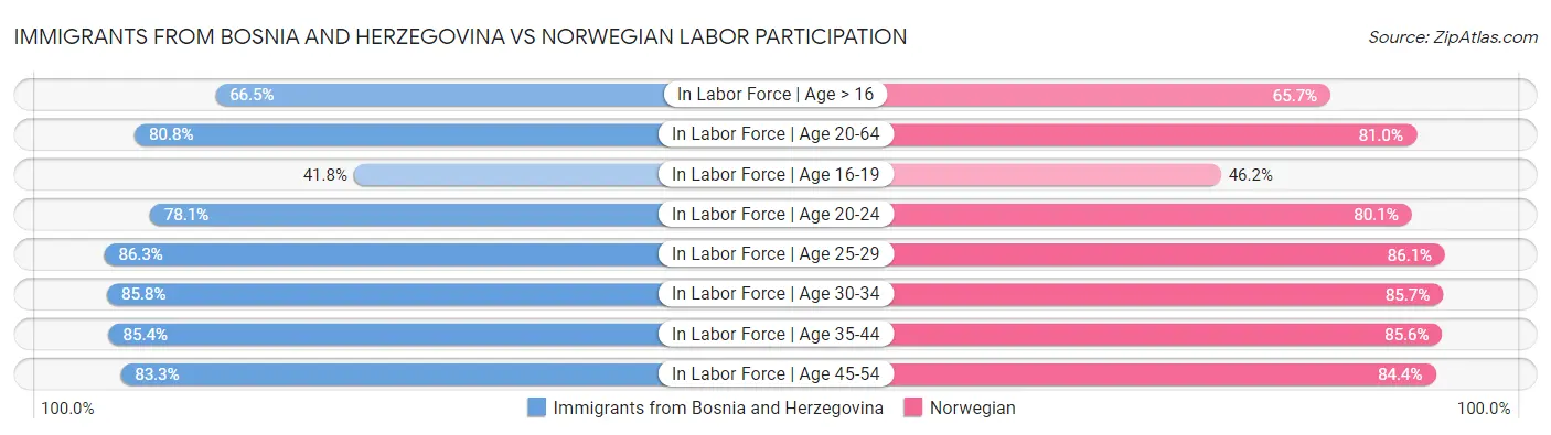Immigrants from Bosnia and Herzegovina vs Norwegian Labor Participation
