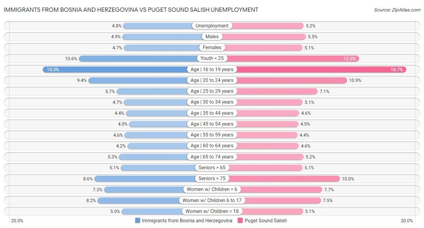 Immigrants from Bosnia and Herzegovina vs Puget Sound Salish Unemployment