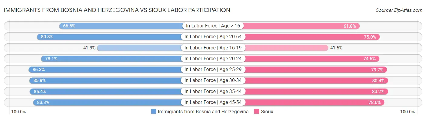 Immigrants from Bosnia and Herzegovina vs Sioux Labor Participation