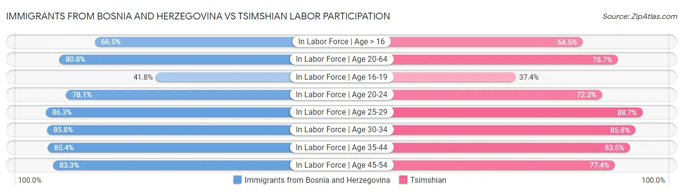 Immigrants from Bosnia and Herzegovina vs Tsimshian Labor Participation