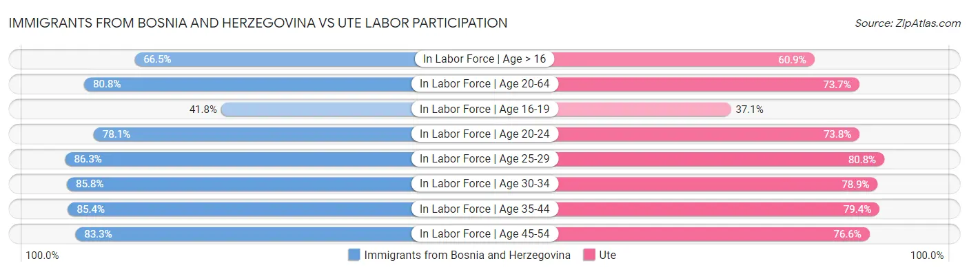 Immigrants from Bosnia and Herzegovina vs Ute Labor Participation