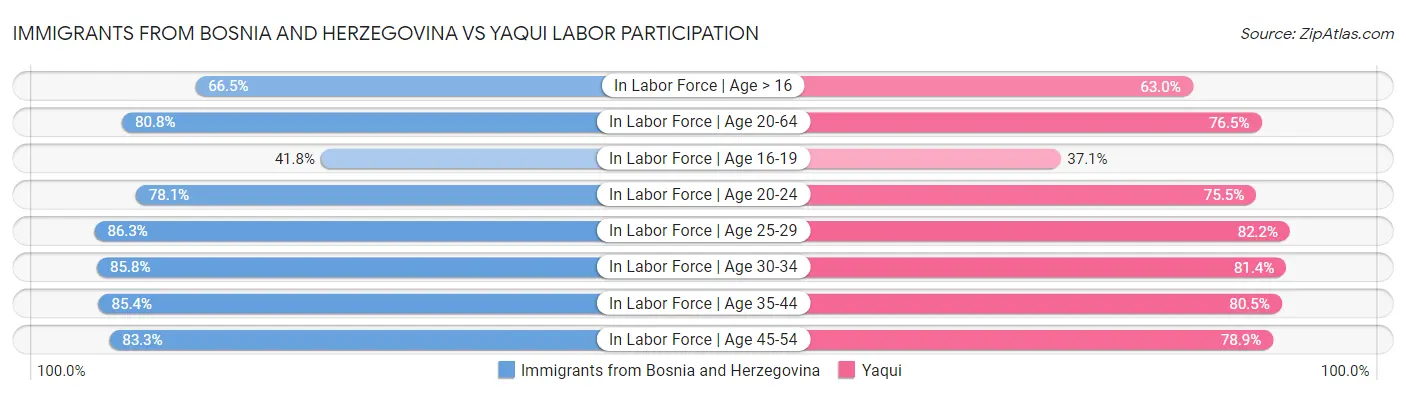 Immigrants from Bosnia and Herzegovina vs Yaqui Labor Participation