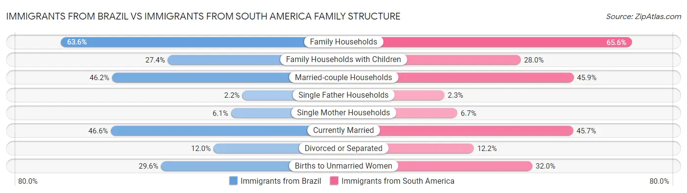 Immigrants from Brazil vs Immigrants from South America Family Structure