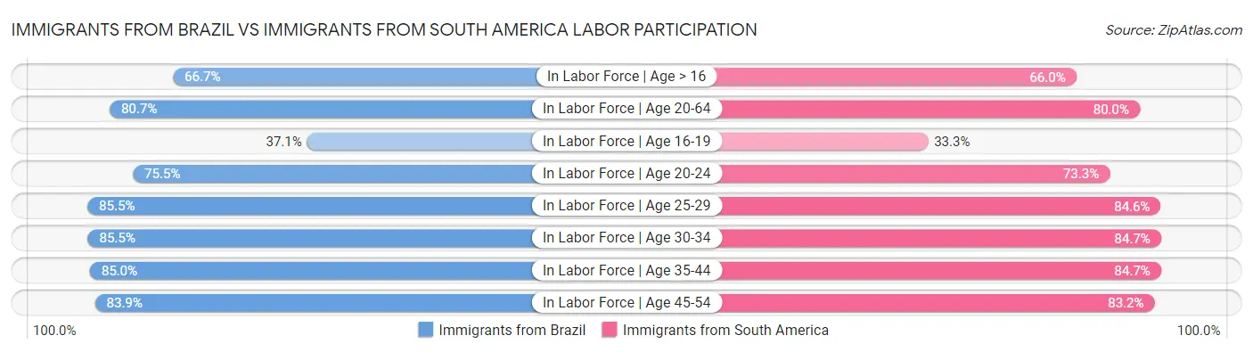 Immigrants from Brazil vs Immigrants from South America Labor Participation