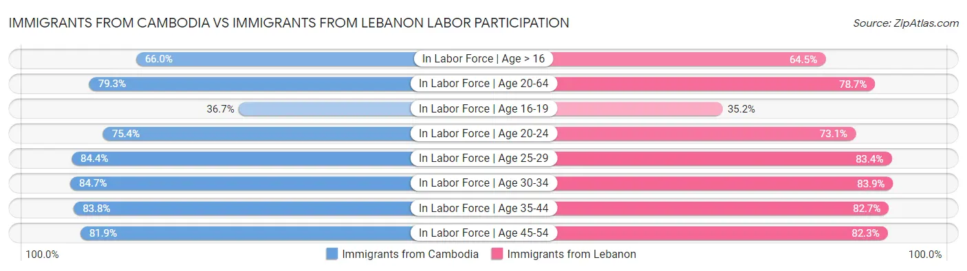 Immigrants from Cambodia vs Immigrants from Lebanon Labor Participation
