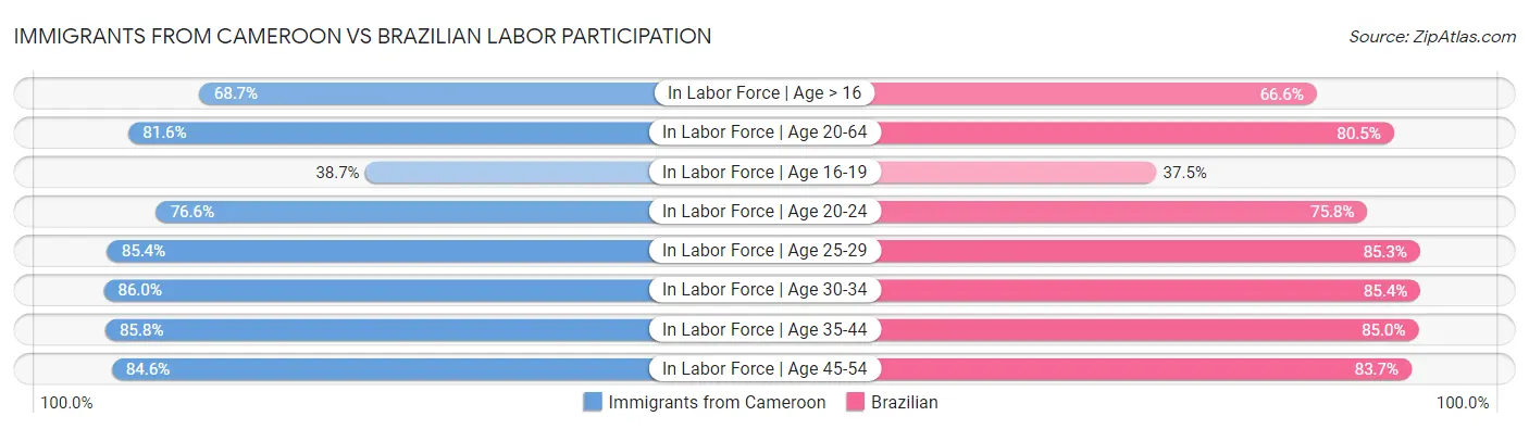 Immigrants from Cameroon vs Brazilian Labor Participation
