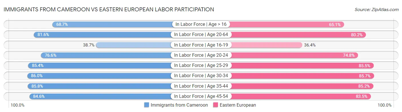 Immigrants from Cameroon vs Eastern European Labor Participation