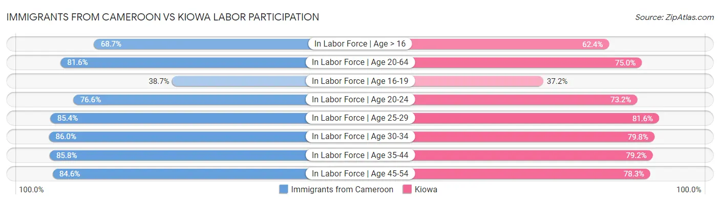 Immigrants from Cameroon vs Kiowa Labor Participation