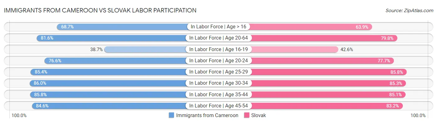 Immigrants from Cameroon vs Slovak Labor Participation