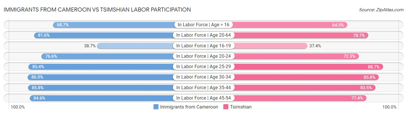 Immigrants from Cameroon vs Tsimshian Labor Participation