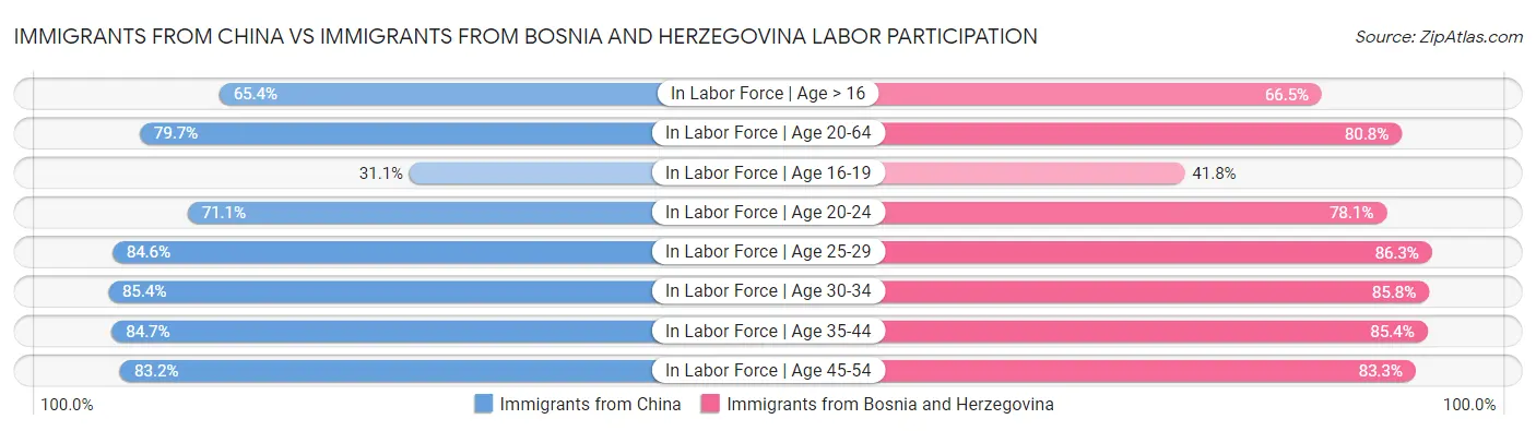 Immigrants from China vs Immigrants from Bosnia and Herzegovina Labor Participation