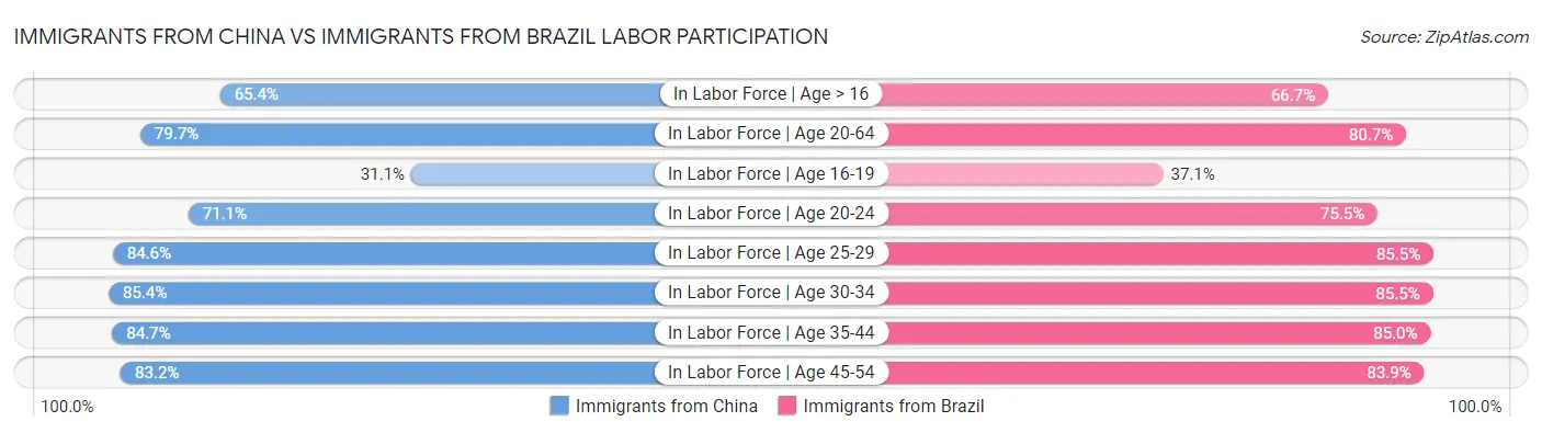 Immigrants from China vs Immigrants from Brazil Labor Participation
