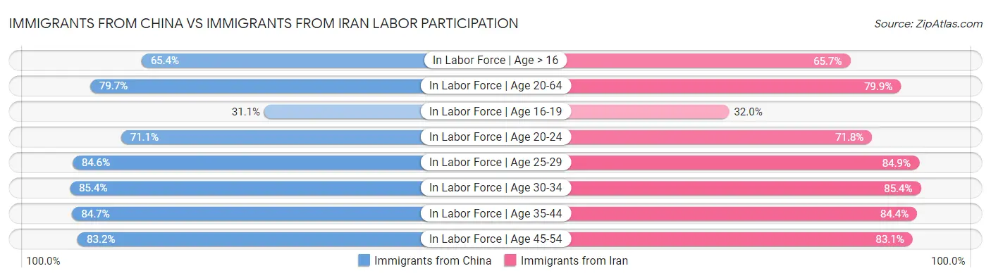 Immigrants from China vs Immigrants from Iran Labor Participation