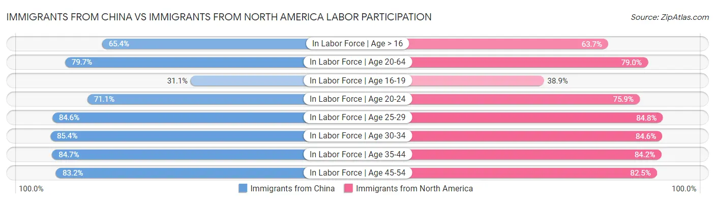 Immigrants from China vs Immigrants from North America Labor Participation