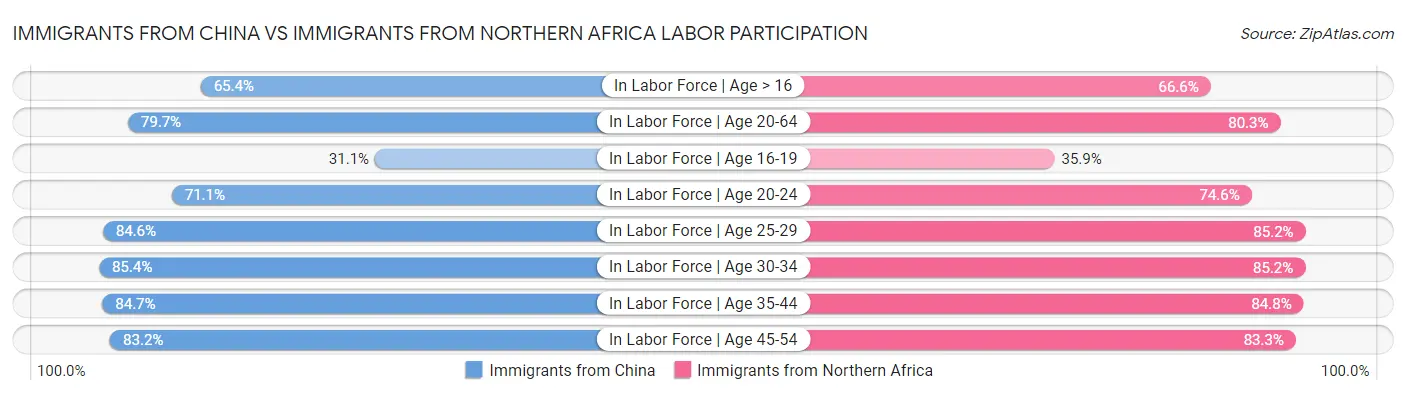 Immigrants from China vs Immigrants from Northern Africa Labor Participation