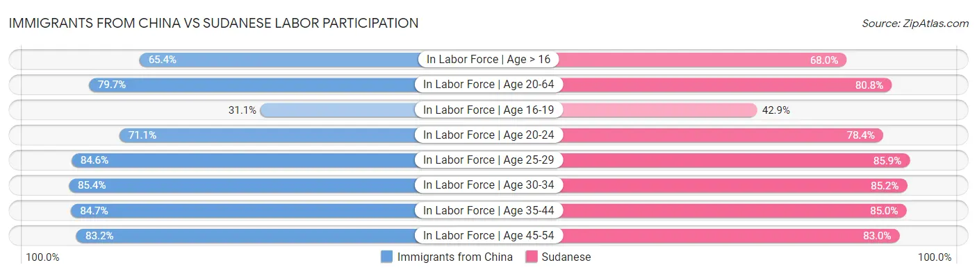 Immigrants from China vs Sudanese Labor Participation