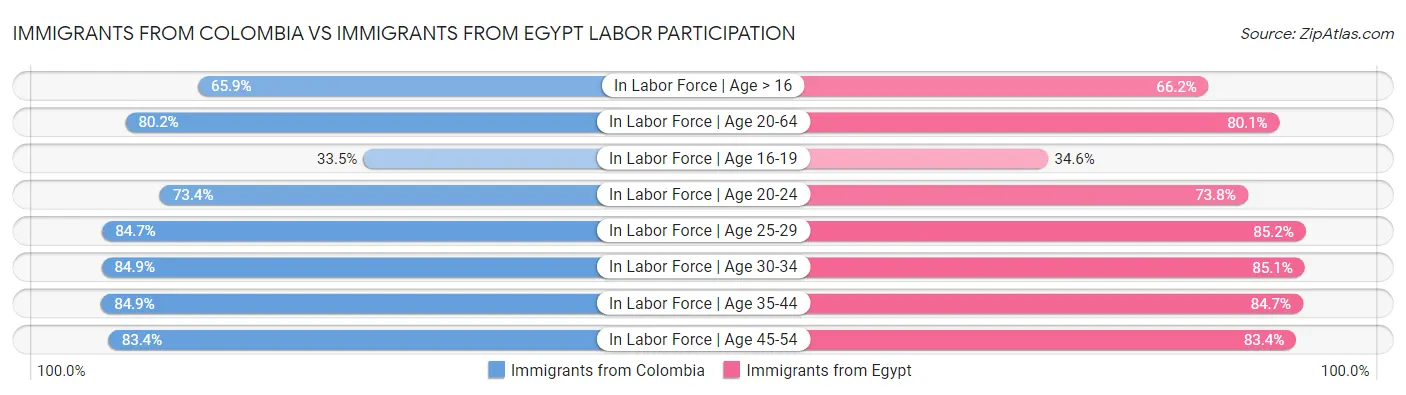 Immigrants from Colombia vs Immigrants from Egypt Labor Participation