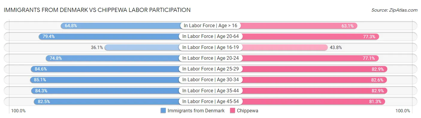 Immigrants from Denmark vs Chippewa Labor Participation