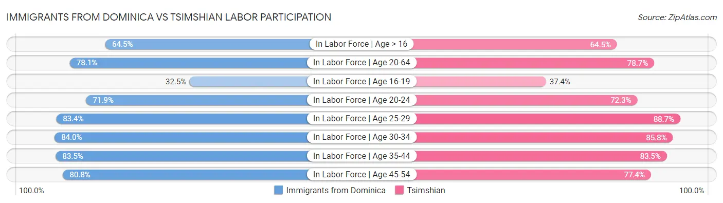 Immigrants from Dominica vs Tsimshian Labor Participation