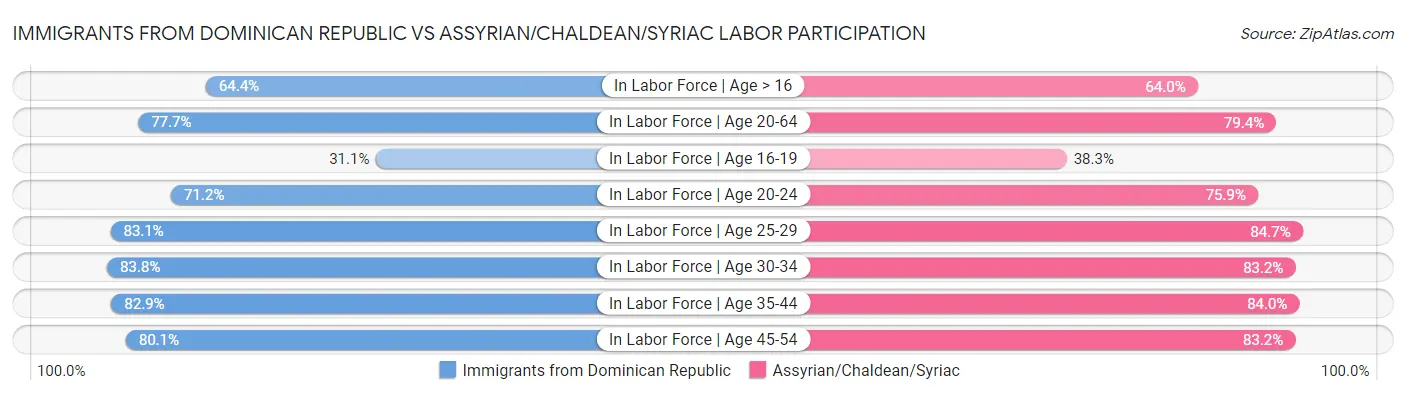 Immigrants from Dominican Republic vs Assyrian/Chaldean/Syriac Labor Participation