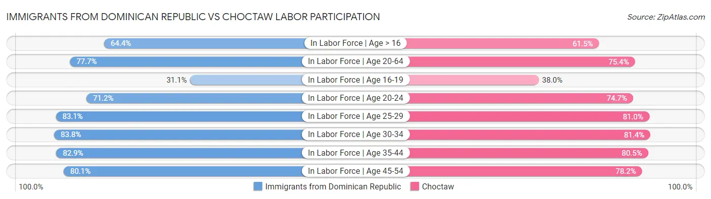 Immigrants from Dominican Republic vs Choctaw Labor Participation