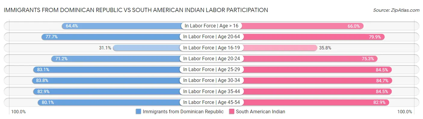 Immigrants from Dominican Republic vs South American Indian Labor Participation