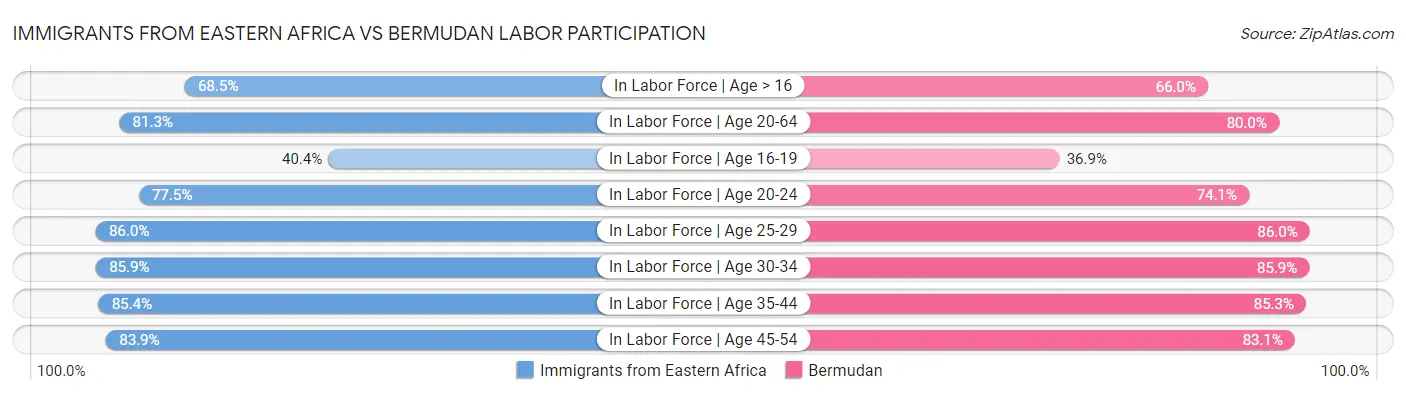 Immigrants from Eastern Africa vs Bermudan Labor Participation