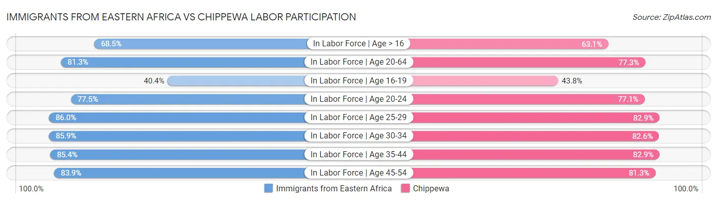 Immigrants from Eastern Africa vs Chippewa Labor Participation