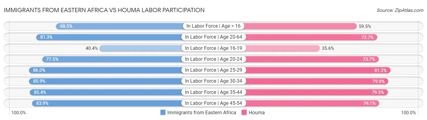 Immigrants from Eastern Africa vs Houma Labor Participation