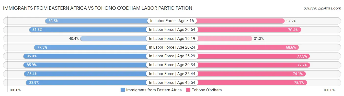 Immigrants from Eastern Africa vs Tohono O'odham Labor Participation
