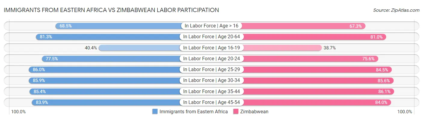 Immigrants from Eastern Africa vs Zimbabwean Labor Participation