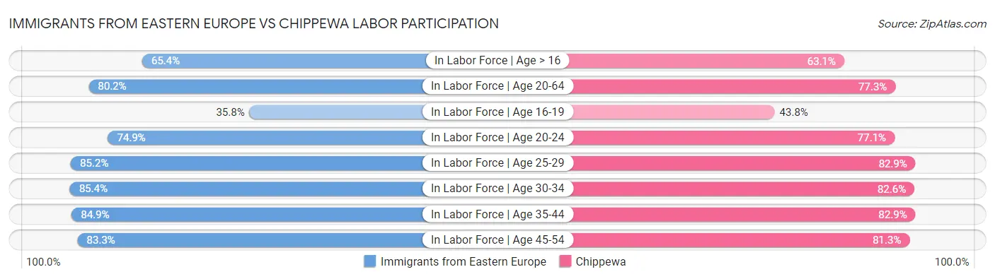 Immigrants from Eastern Europe vs Chippewa Labor Participation
