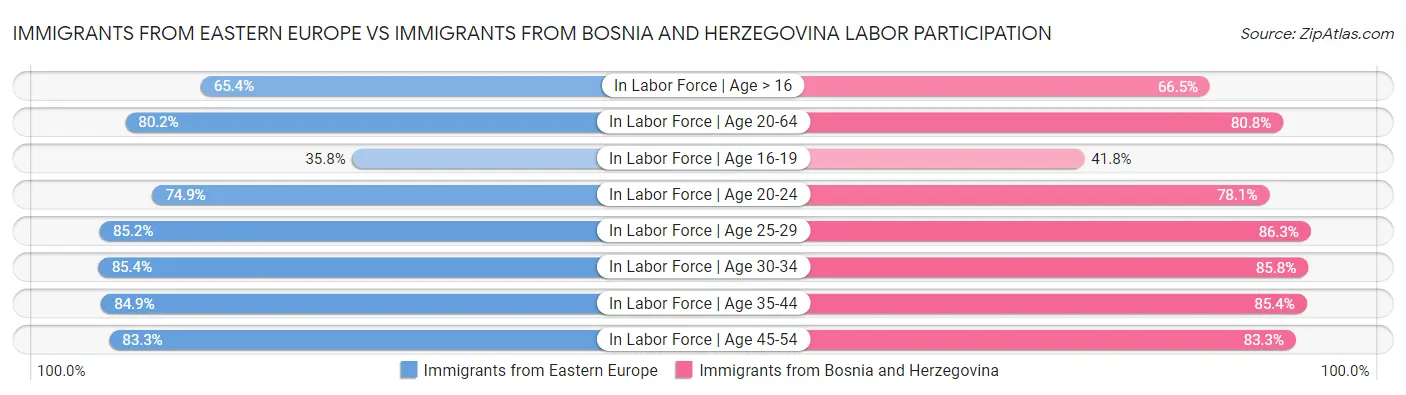 Immigrants from Eastern Europe vs Immigrants from Bosnia and Herzegovina Labor Participation