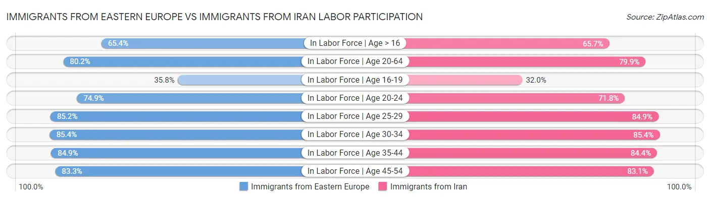 Immigrants from Eastern Europe vs Immigrants from Iran Labor Participation