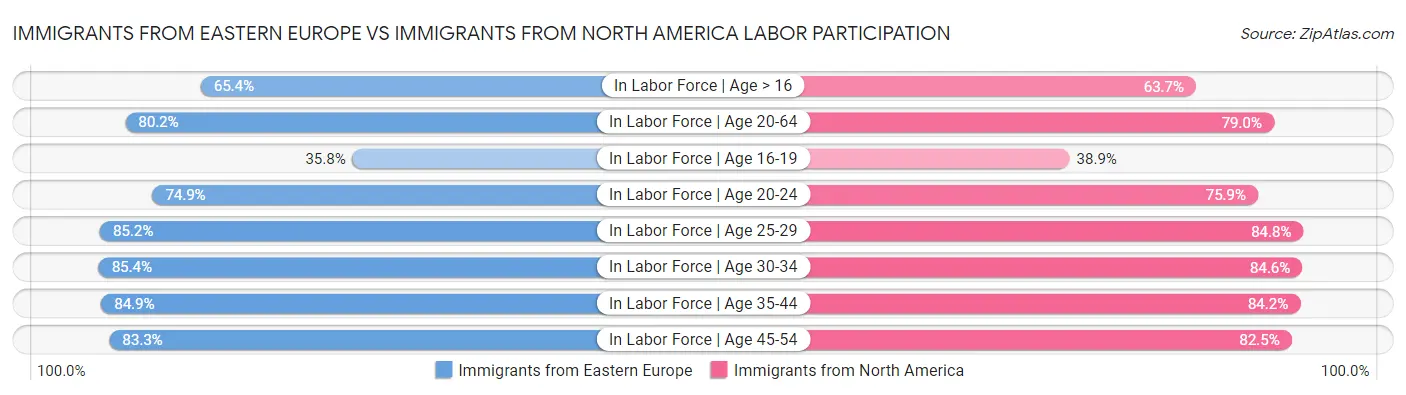 Immigrants from Eastern Europe vs Immigrants from North America Labor Participation