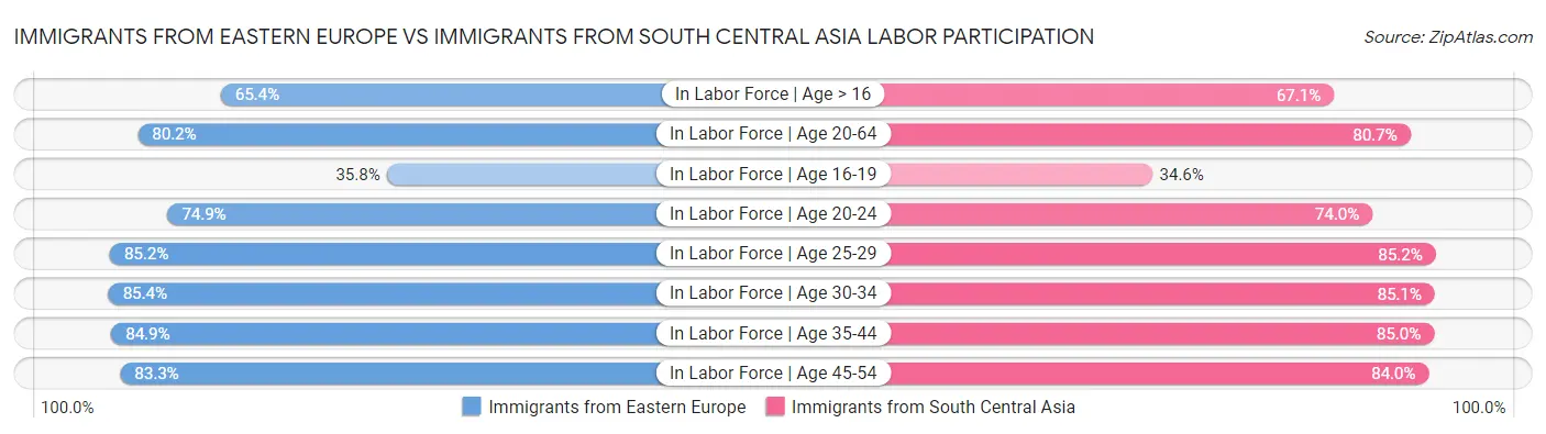 Immigrants from Eastern Europe vs Immigrants from South Central Asia Labor Participation