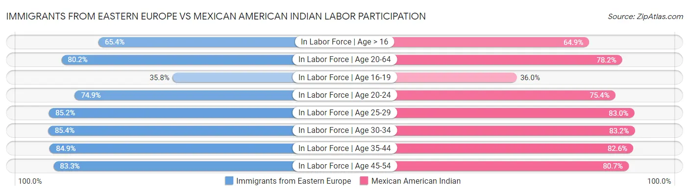 Immigrants from Eastern Europe vs Mexican American Indian Labor Participation