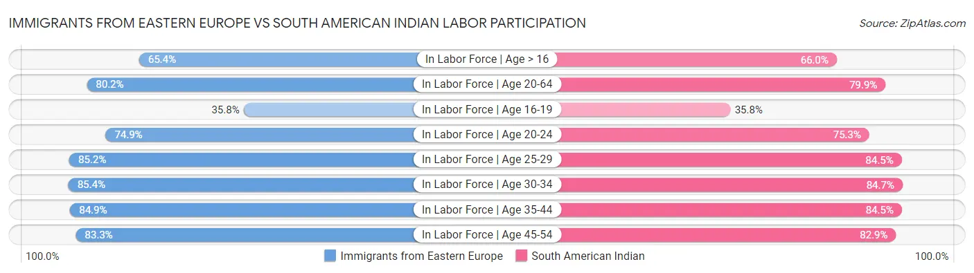 Immigrants from Eastern Europe vs South American Indian Labor Participation