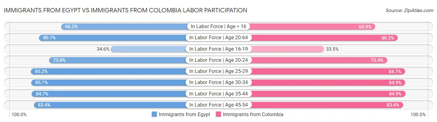 Immigrants from Egypt vs Immigrants from Colombia Labor Participation