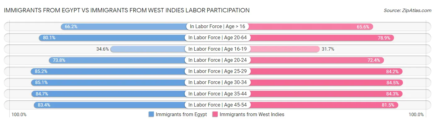 Immigrants from Egypt vs Immigrants from West Indies Labor Participation