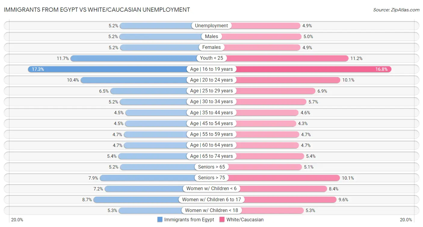 Immigrants from Egypt vs White/Caucasian Unemployment