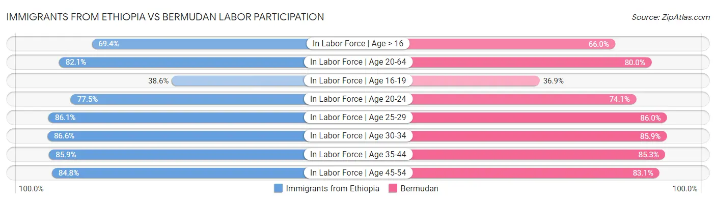 Immigrants from Ethiopia vs Bermudan Labor Participation