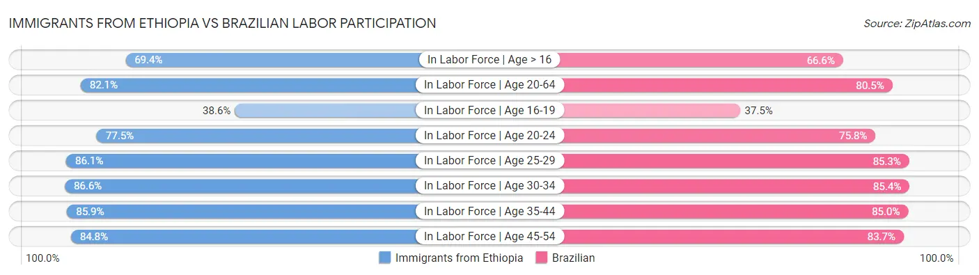 Immigrants from Ethiopia vs Brazilian Labor Participation