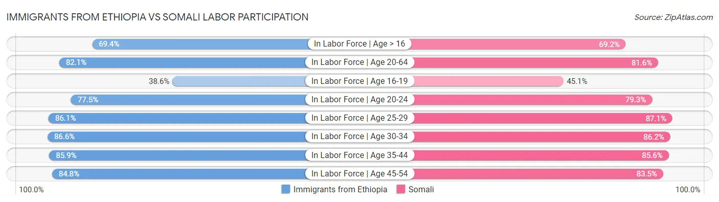 Immigrants from Ethiopia vs Somali Labor Participation