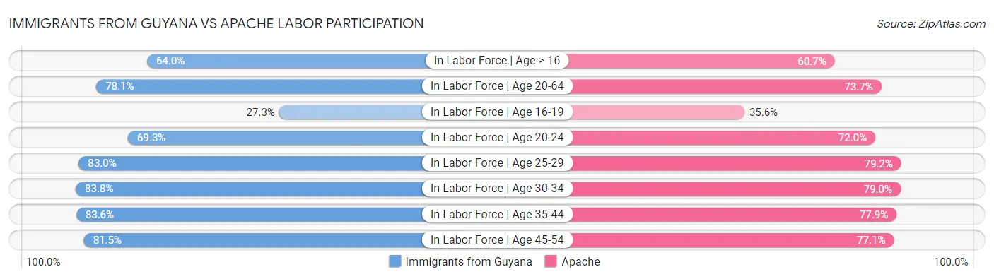 Immigrants from Guyana vs Apache Labor Participation