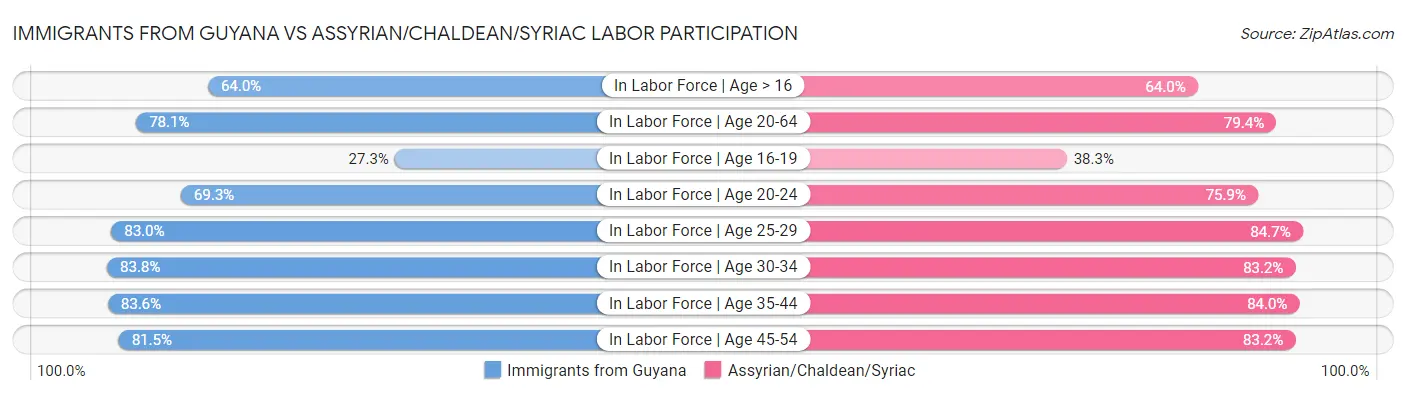 Immigrants from Guyana vs Assyrian/Chaldean/Syriac Labor Participation