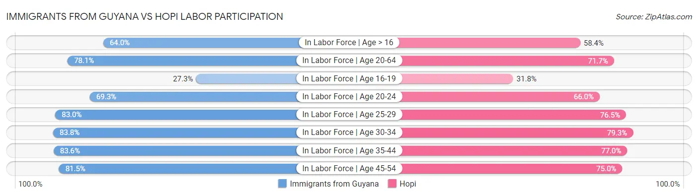 Immigrants from Guyana vs Hopi Labor Participation