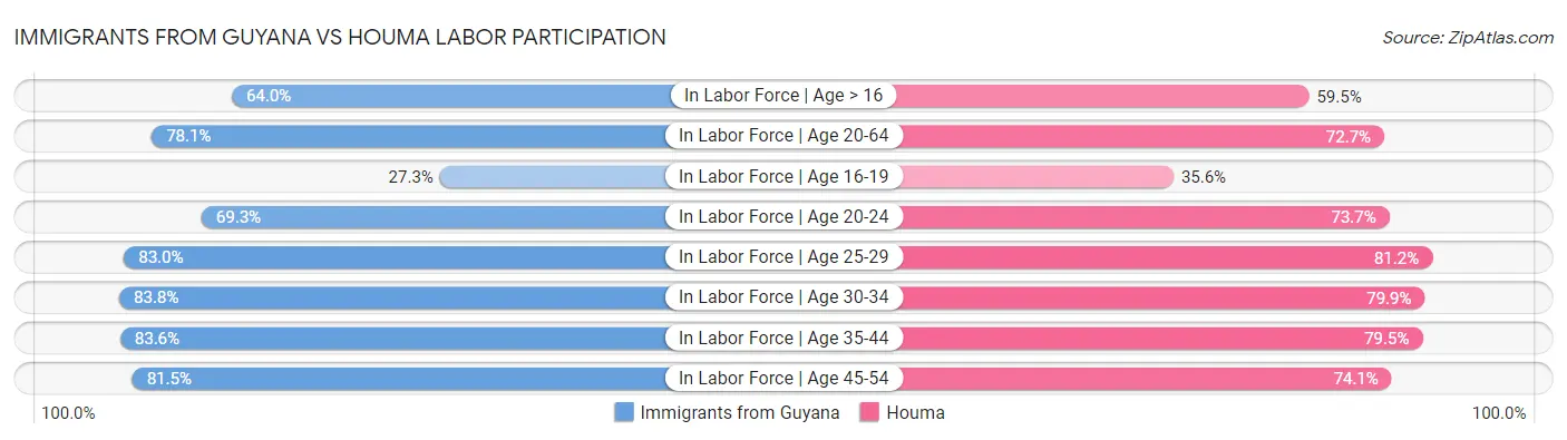 Immigrants from Guyana vs Houma Labor Participation