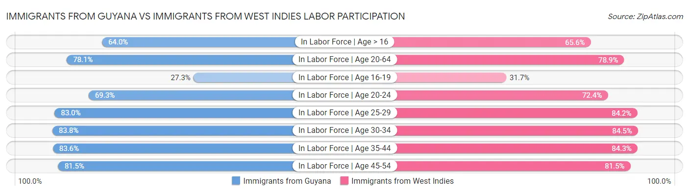 Immigrants from Guyana vs Immigrants from West Indies Labor Participation